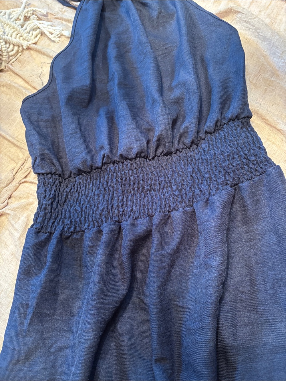 SHEIN Navy Blue Halter Smocked-Waist Wide-Leg Jumpsuit - Picture 2 of 4